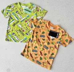 【新品未使用】新幹線 鉄道 キャンプ 総柄 半袖 Tシャツ 110 2枚セット