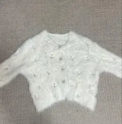 ビジュー付き フェザーカーディガン ホワイト フリーサイズ