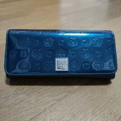 GLATHAS 青色 エンボス花柄 長財布