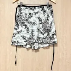 バレエ巻きスカート＊ブラックフラワー柄×ブラックリボン