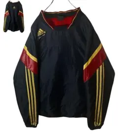 adidasアディダス ブラックナイロンプルオーバージャケットゆったりサイズ