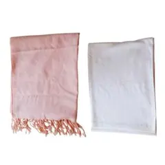 ピンク フリンジ付き ストール ホワイト系 2枚セット まとめ売り