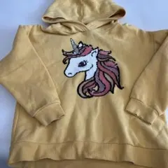 H＆M レアユニコーンスパンコールフード付きパーカーUS6-8y 綺麗なイエロー
