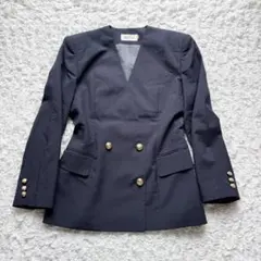 SECRETARY　紺ブレザー　ノーカラージャケット　金ボタン　Vネック　レトロのサムネイル