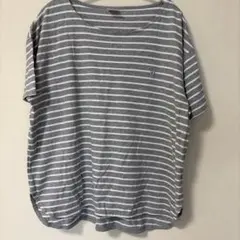 HangTen ボーダー 半袖Tシャツ グレー LLサイズ ロゴ刺繍　ハンテンのサムネイル