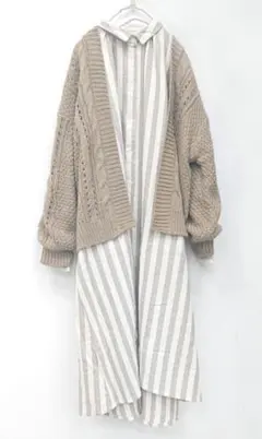 サマンサモスモス ストライプ シャツワンピース コットン 麻 リネン