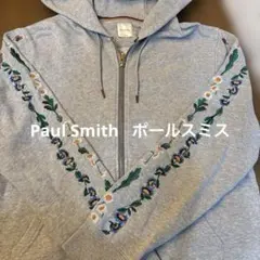 Paul Smith ポールスミス　M相当 刺繍入りグレー フルジッパーパーカー