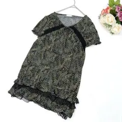 美品✨クーQueue（M）チュニック ブラウス 小花ボタニカル柄 フリル レース