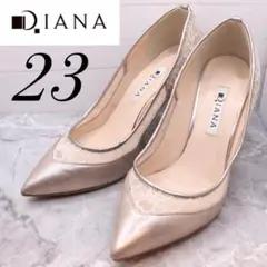 【108】DIANAレース切替 ラメ パンプス 23 ダイアナ　シャンパンピンク