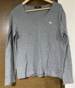 バーバリー ブラックレーベル 編み込み チェック グレー 長袖 Tシャツ M