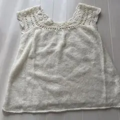 透かし編み 半袖ニット ホワイト モヘア混