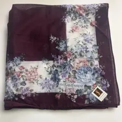 新品未使用 イブサンローラン YSL 花柄 ワインレッド 透け感 ハンカチ 48