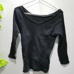 ★ユニクロ トップス 長袖 Vネック ブラック ストレッチ レディース リブ編み