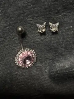 ピンクストーン へそピアス 蝶デザイン ピアスセット