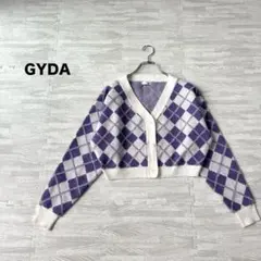 1 GYDA ジェイダ アーガイル柄 Vネック ショート丈 カーディガン 紫 F