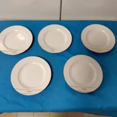 LANCEL ストライプ模様 ホワイトケーキ皿 5枚セット