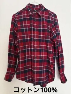 UNIQLO 赤×ネイビー メンズ フランネルチェックシャツ XS