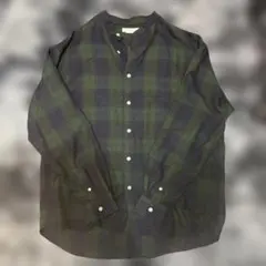 チェック柄 長袖シャツ グリーン ネイビー　丸首　Lサイズ