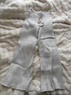 ACLENT リブ編み フレアパンツ ホワイト