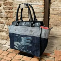DIESEL ディーゼル　ハンドバッグ　デニム　レザーハンドル　ビッグロゴ