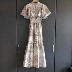 リエンダ rienda フレアスリーブペイントフラワーワンピース ロング ボタン