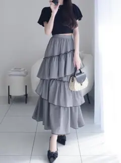 ギンガムチェック柄ティアードロングスカート ［on314］