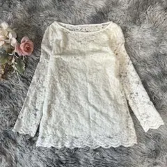 PROPORTION ストレッチ カットソー　総レース フェミニン 白　上品　3