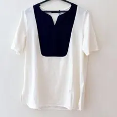 Aquascutum アクアスキュータム Tシャツブラウス 10 白黒 Vネックのサムネイル