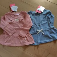 かわいい　カットソー　95　セット　新品未使用　タグ付き　ピンク　水色　リボン