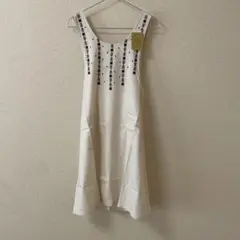 新品★シビラ★フリークロス エプロン★レーヨン麻無地★ベージュ★刺繍★シンプルのサムネイル