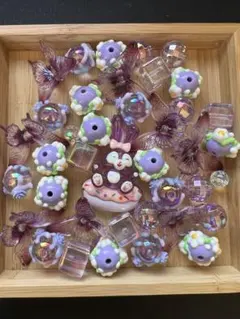 ビーズ　ストラップパーツ　ステラルーと蝶のビーズセット