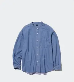 ユニクロUNIQLOデニムオーバーサイズスタンドカラーシャツブラウス（長袖）