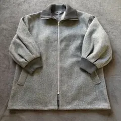 【美品】リブカラーミドルジップコート グレー M