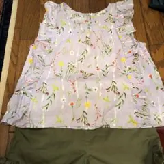 紫のヒラヒラトップス130パンツ付き