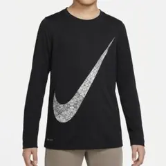 【人気】NIKE ナイキ ドライフィット ロンT 長袖 M 150 黒 デカロゴ