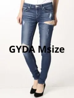 【GYDA】SIDE RIPPED スキニーデニムパンツ ブルー M