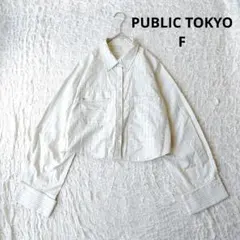 【パブリックトウキョウ】長袖シャツ　ストライプ柄 クロップド丈 変形デザイン　Fのサムネイル