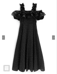 ドット柄フリルオフショルダーフレアロングワンピース(ru1165)