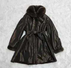 【極暖リアルファーコート】リバーシブル　ラビット　レッキス　ベルト付き