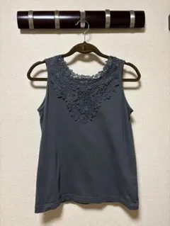 グレー レース装飾 タンクトップ M