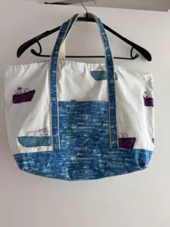 ハンドメイド トートバッグ 大容量 キャンバス 廃盤生地 船柄 レッスンバッグ