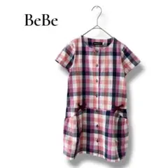 BeBe ベベ　キッズ　半袖ワンピース　ピンク　ギンガム　チェック　120