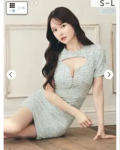 dazzy ツイード ネックビジュー半袖タイトミニドレス