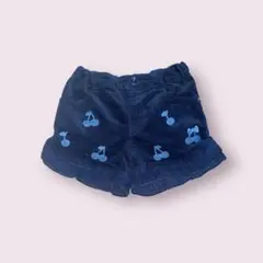 mezzopiano ネイビーコーデュロイショートパンツ チェリー柄刺繍 120