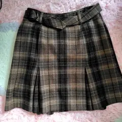 チェック柄 プリーツ ミニスカート ベルト付き