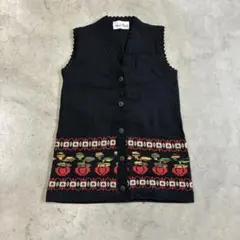 90's vintage 刺繍 ハンドメイド ニット ベスト ウール100%
