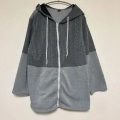 美品❣️シーイン ケーブル柄 ジップパーカー フード裏起毛 【3XL】グレー