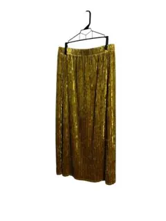 【美品　未使用✨】GU 華やかなゴールド プリーツロングスカート　Lサイズ