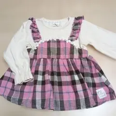 長袖　ピンク系チェック柄チュニック 100cm