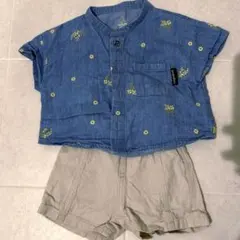 花柄デニムシャツとショートパンツセット